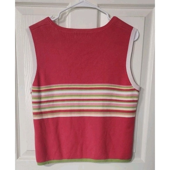 Christopher & Banks Sleeveless Sweater Vest Pink & Green Striped, MEDIUM - Picture 3 of 4